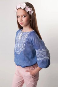 Embroidered jacket for a girl, denim linen, 104