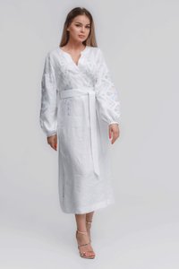 Women's White Dress with Milky and Blue Embroidery, XL