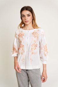 Women's White Shirt with Pink Flowers, XS