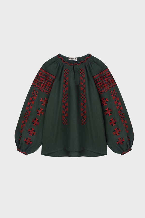 Green embroidered shirt inspired by a painting by Bryansky, S