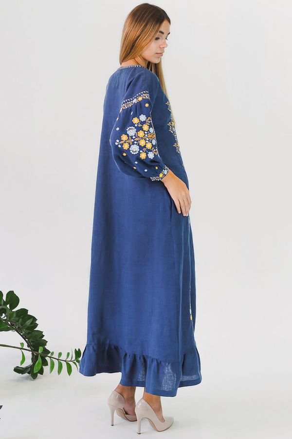 Жіноча сукня кольору морської хвилі з жовто-блакитною вишивкою, L