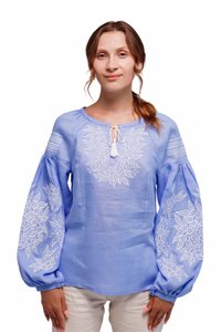 Light blue linen Shirt with White Embroidery, 54