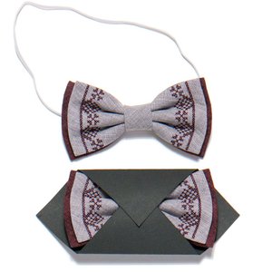 Baby embroidered bow tie in grey and burgundy