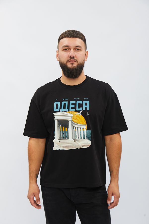 Unisex T-shirt with “Odesa” print, black color, XS