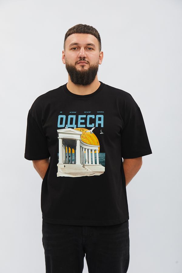 Unisex T-shirt with “Odesa” print, black color, XS