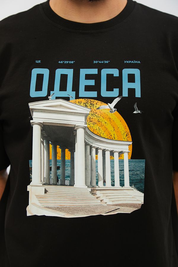 Unisex T-shirt with “Odesa” print, black color, XS