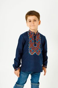 Boys' Embroidered Shirt in Dark Blue Color on Buttons, 110