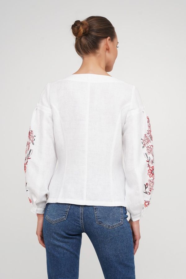 Women's White Shirt with Red Embroidery, 42