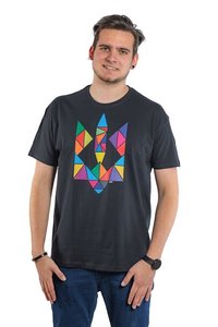 Men's Black T-Shirt with Coloured Tryzub, XL