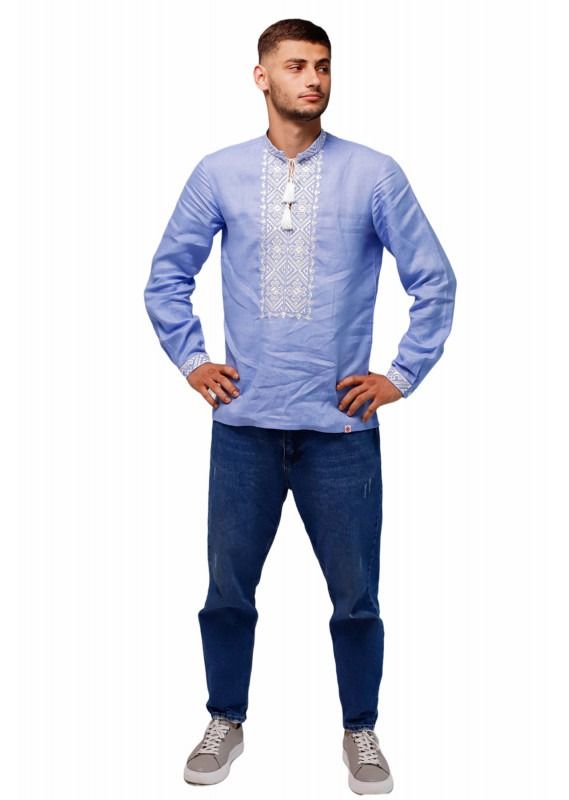Чоловіча сорочка блакитного кольору з білою вишивкою , S