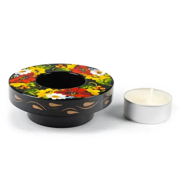 Petrykivka Painting Wooden Candlestick