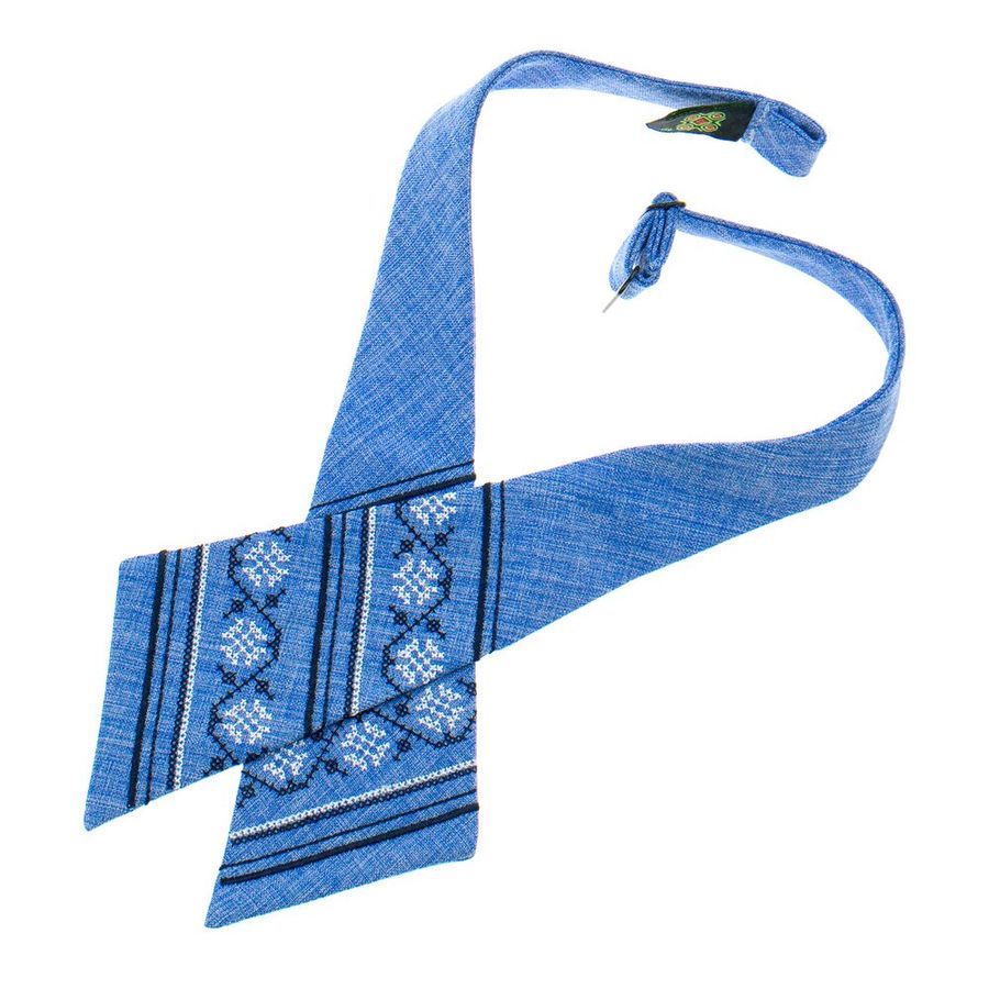 Ladies Crossover Tie with Embroidery in Blue Color
