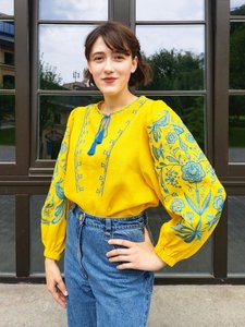 Women's Yellow Shirt with Blue Embroidery, 40