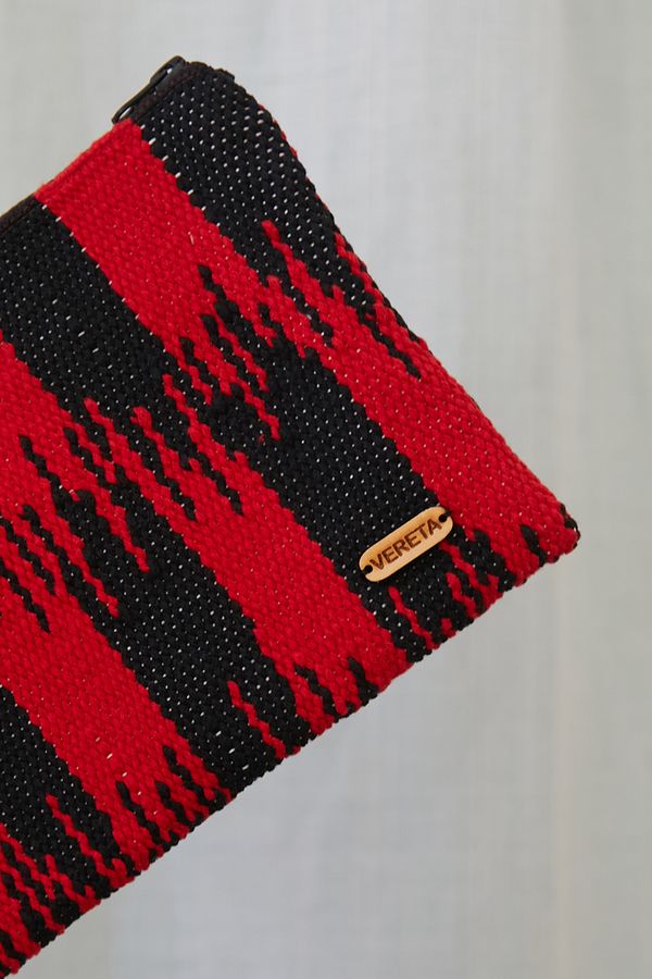 Flat red and black cosmetic bag