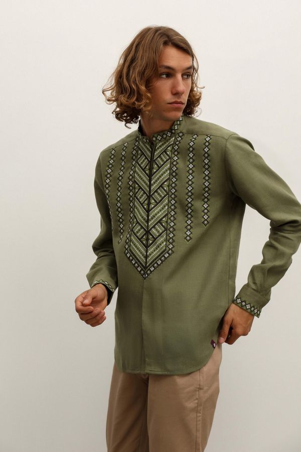 Embroidered shirt for men Mountains khaki