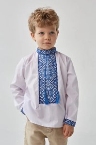 Embroidered White Shirt for Boys with Blue Ornament, 86