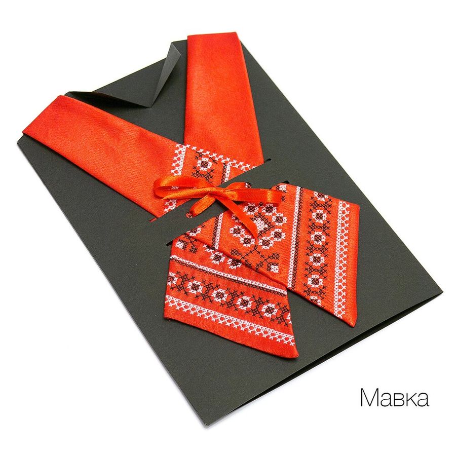 Крос-краватка жіноча з вишивкою, червоний сатин