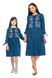 Linen Embroidered Dress in Blue Color on Buttons, S