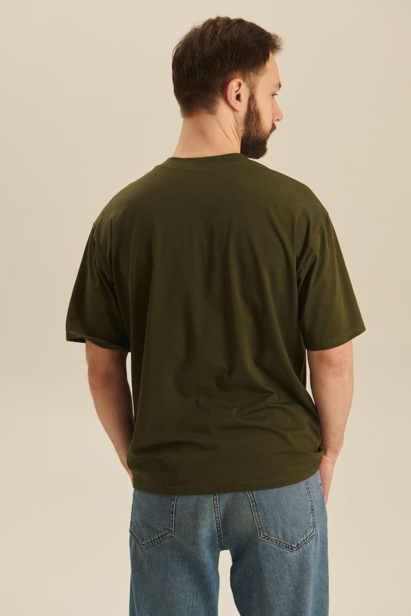 Men's khaki T-shirt with embroidered Tryzub, S