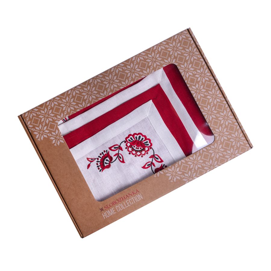 Embroidered tablecloths and napkins Red Flowers