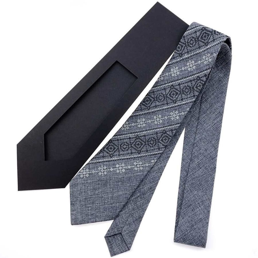 Вишита краватка сірого кольору