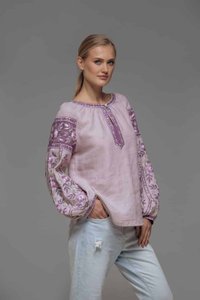 Women's Pink Shirt with Purple Embroidery, 36
