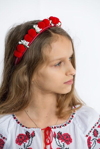 Red Headband with Small White Flowers