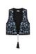 Vest ‘Thistle’ embroidery blue, linen black, XS/S