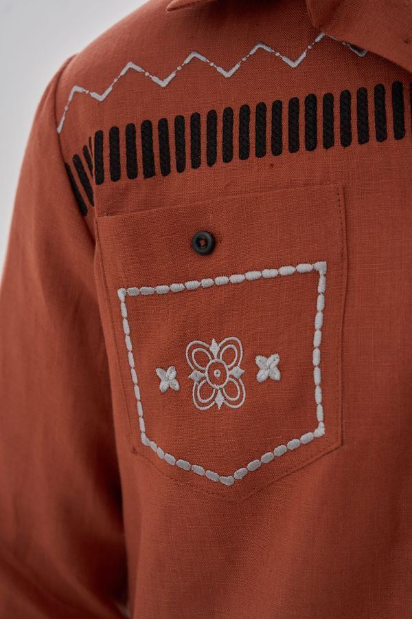 Men's brown embroidered shirt 'Dereviy 2', S