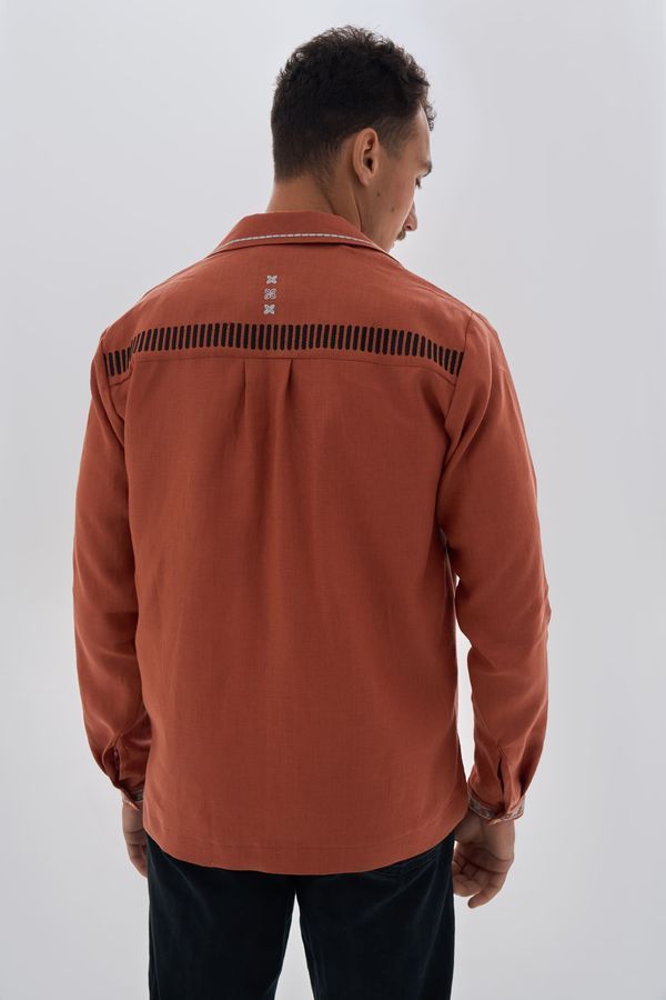 Men's brown embroidered shirt 'Dereviy 2', S