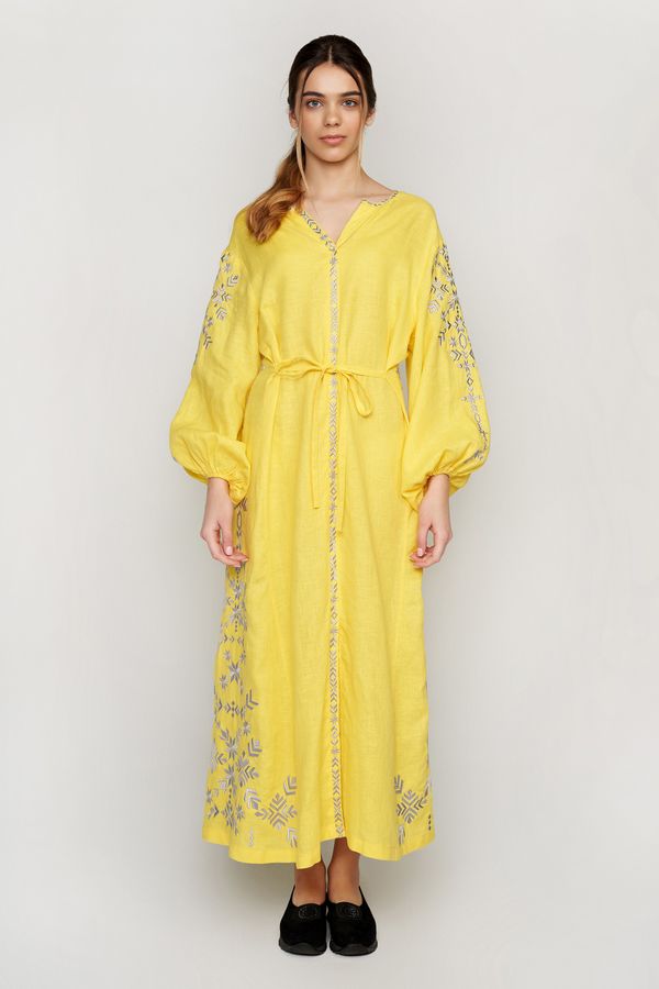 Women's Yellow Dress with Silver Embroidery, XS
