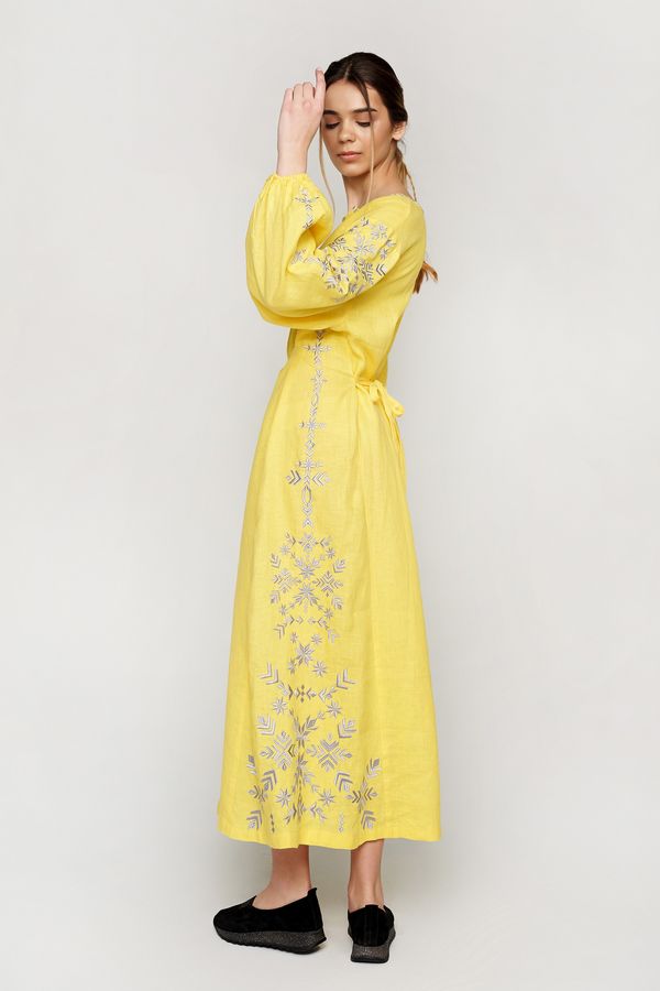 Women's Yellow Dress with Silver Embroidery, XS