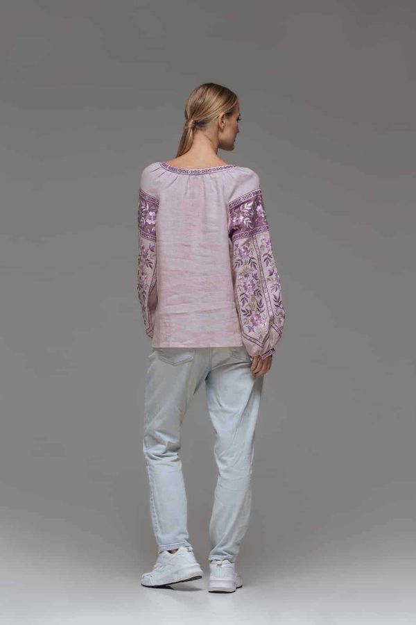 Women's Pink Shirt with Purple Embroidery, 36