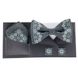 Bow Tie & Pocket Square & Cuff Links Embroidered Set in Gray Color