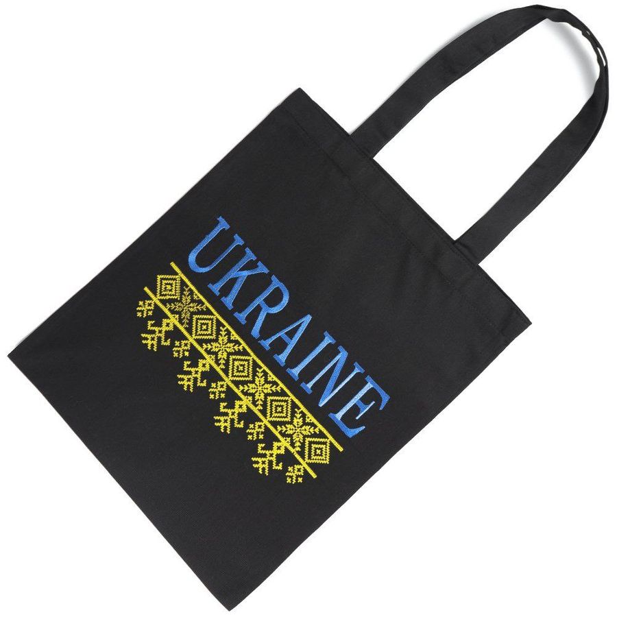 Шопер чорного кольору "Ukraine" з жовтою та блакитною вишивкою