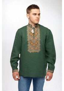 Men's Embroidered Shirt Made in Green Color, Lond Sleeves, 3XL
