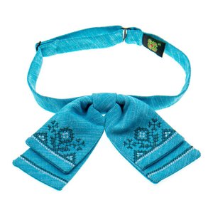 Bright Blue Embroidered Bow Tie for Women, Drop Knot