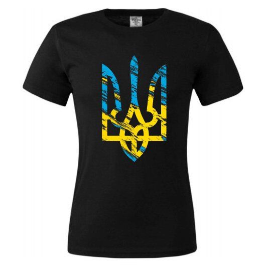 Men's Black T-Shirt with yellow-blue Tryzub, S