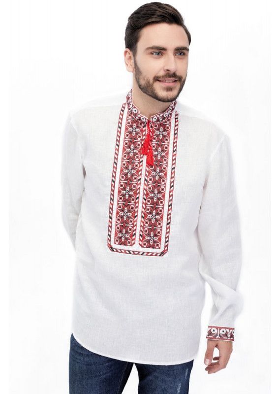 White Embroidered Linen Shirt, M