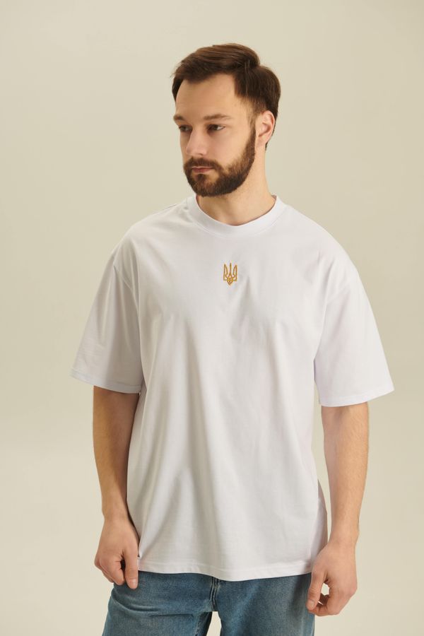Men's white T-shirt with embroidered Tryzub, S