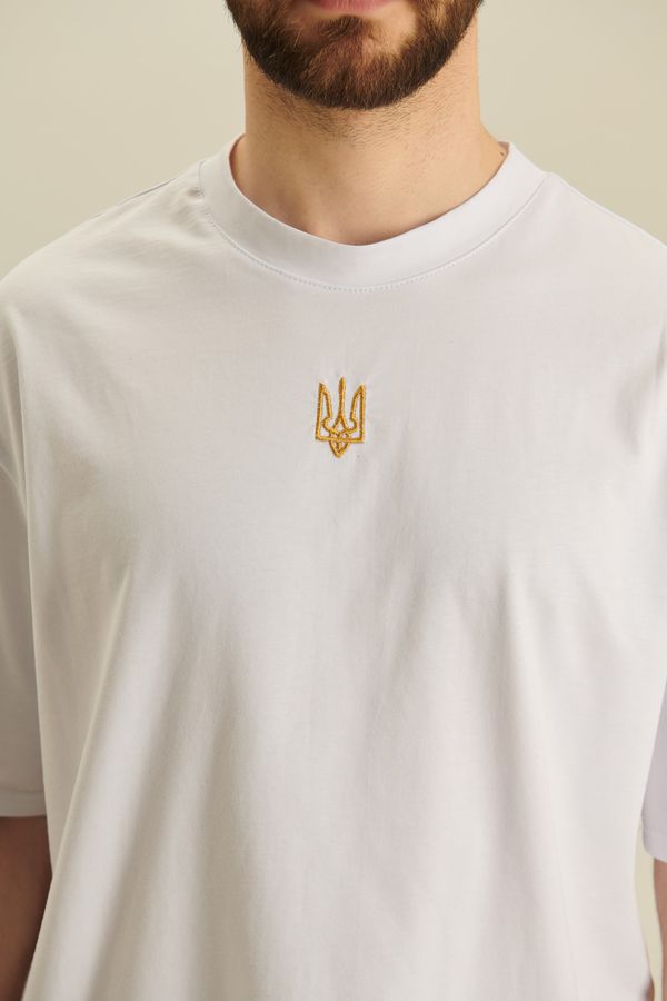 Men's white T-shirt with embroidered Tryzub, M