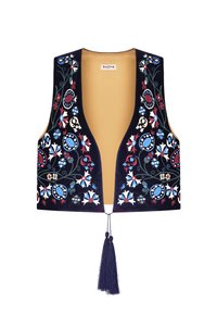 Vest "Thistle" embroidery coloured, linen navy blue, M/L