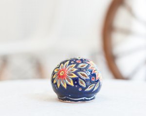 Navy Blue Candle Holder with Flowers