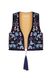 Vest "Thistle" embroidery coloured, linen navy blue, M/L