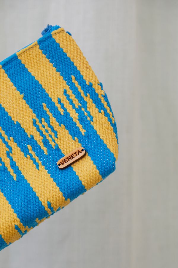 Yellow and blue cosmetic bag