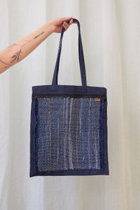 Denim woven shopper