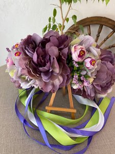 Purple wreath with hydrangeas and peonies