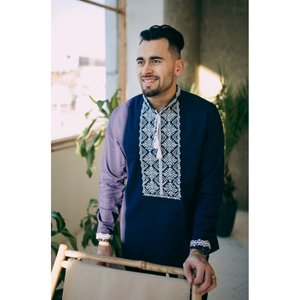 Men's embroidered shirt in blue with white embroidery, XXL