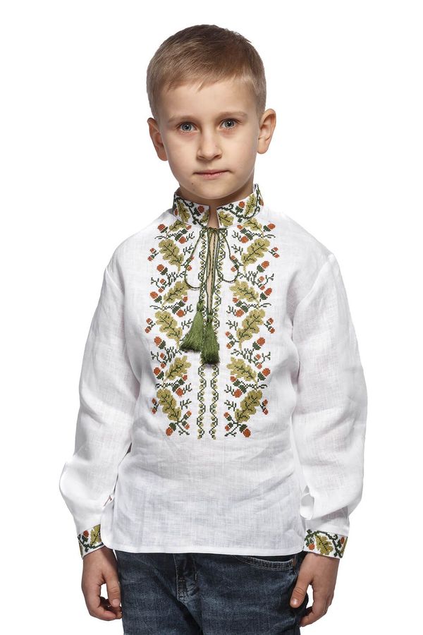 Embroidered White Shirt for Boys with Ornament "Oak", 146