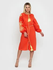 Embroidered orange women's dress